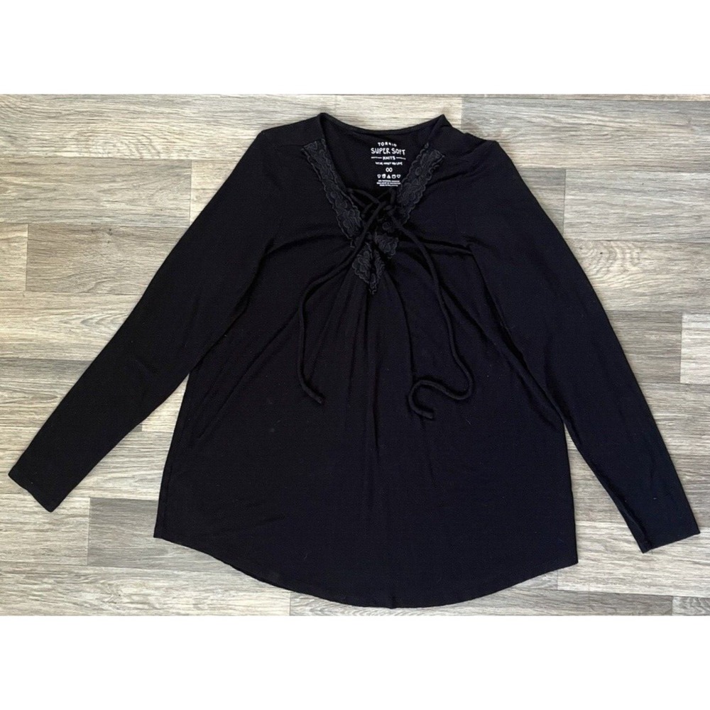 Torrid Shirt Super Soft Knit Women's Top Tunic Long Sleeve Black Lace Trim 00